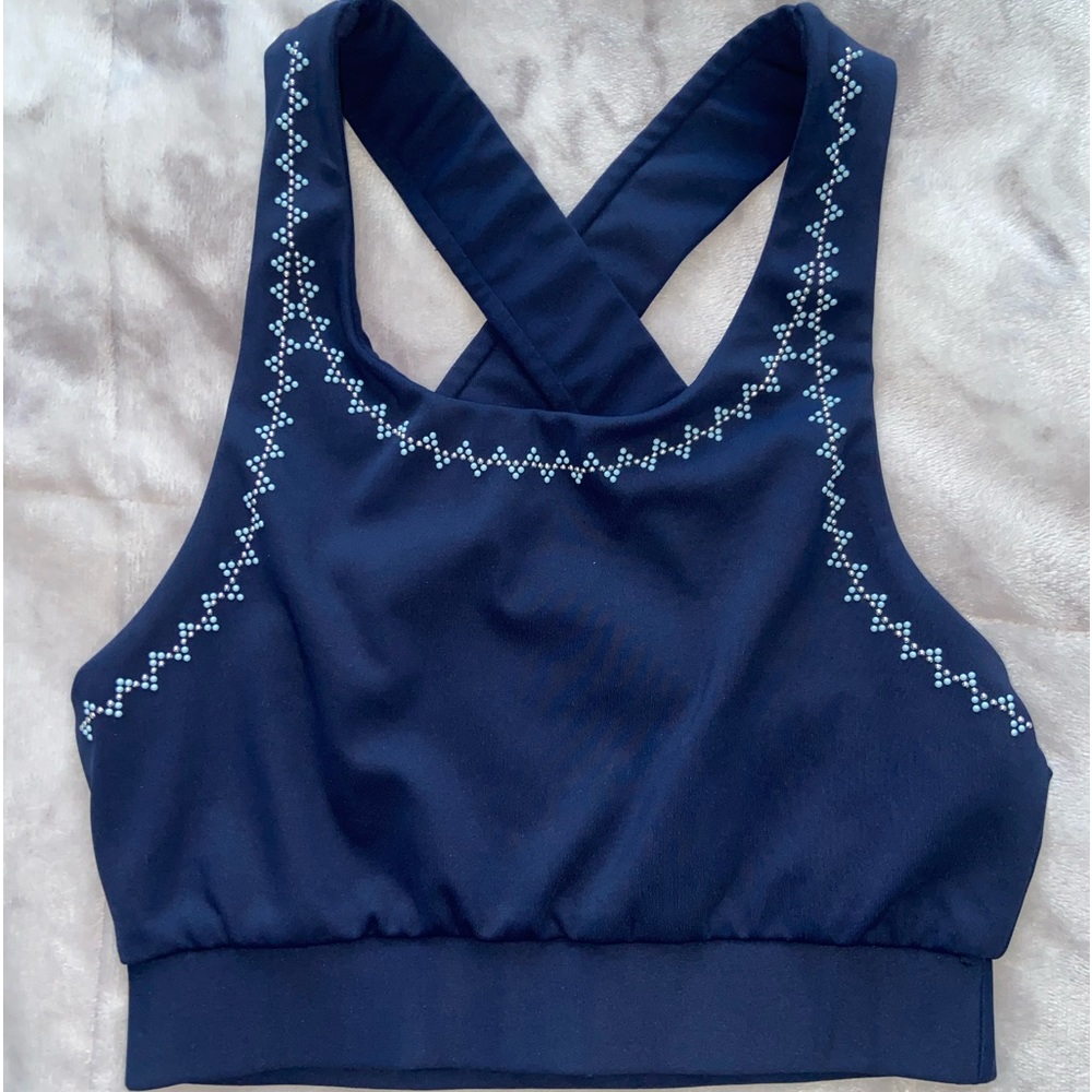 Beach Riot Chevron Stud Sports Bra Workout Navy Blue Women's Size Small